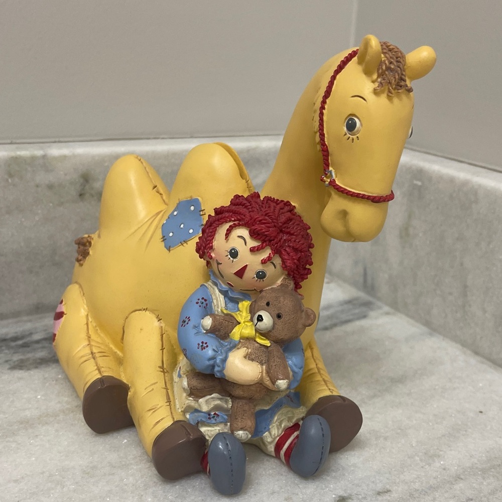 HTF Raggedy Ann Camel piggy bank with Teddy Bear A Vintage Storybook Character